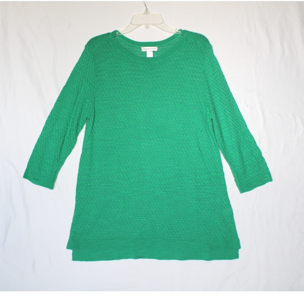 Christopher & Banks Green Textured Knit 3/4 Sleeve Sweater XL Crew Neck Top